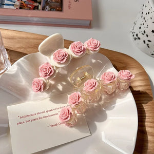 Pink Camellia Flower Hair Claw Acrylic Crab Clip