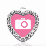 Pink Camera Circle Charm for DIY Jewelry Making