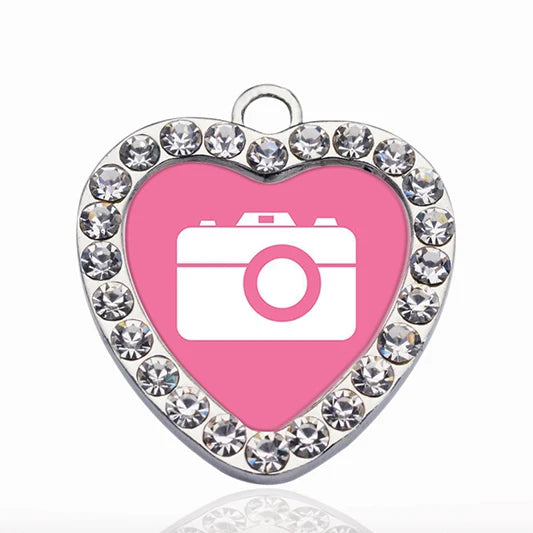 Pink Camera Circle Charm for DIY Jewelry Making