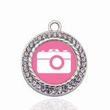 Pink Camera Circle Charm for DIY Jewelry Making
