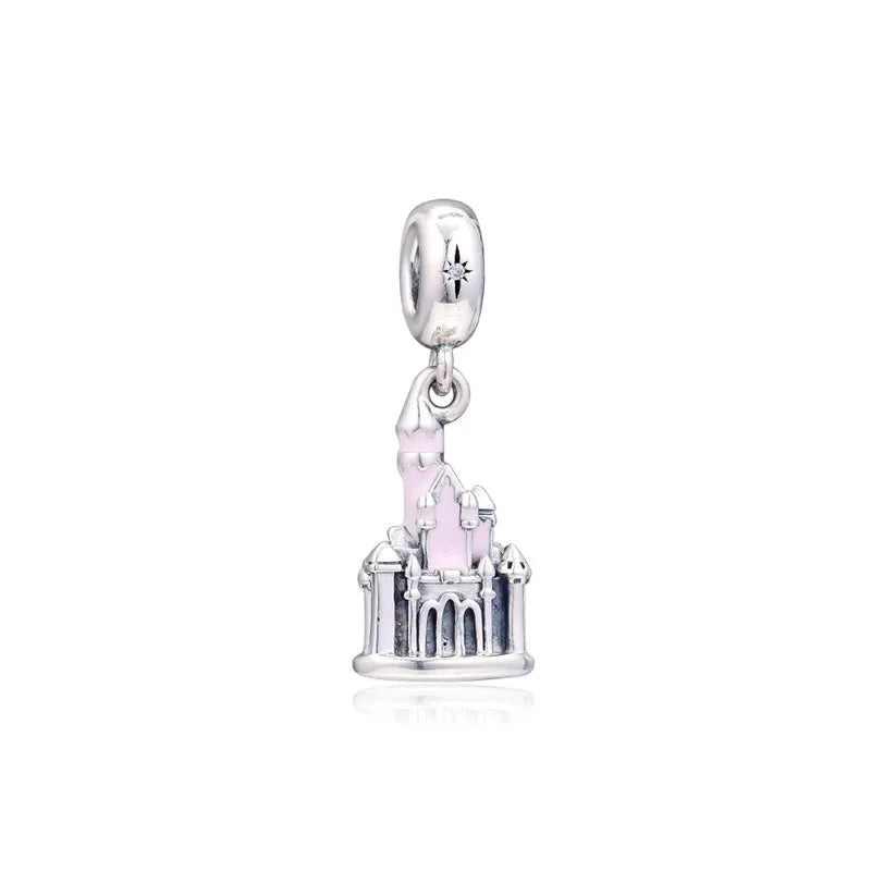 Pink Castle Dangle Charms for Woman, Fits 925 Silver Bracelets