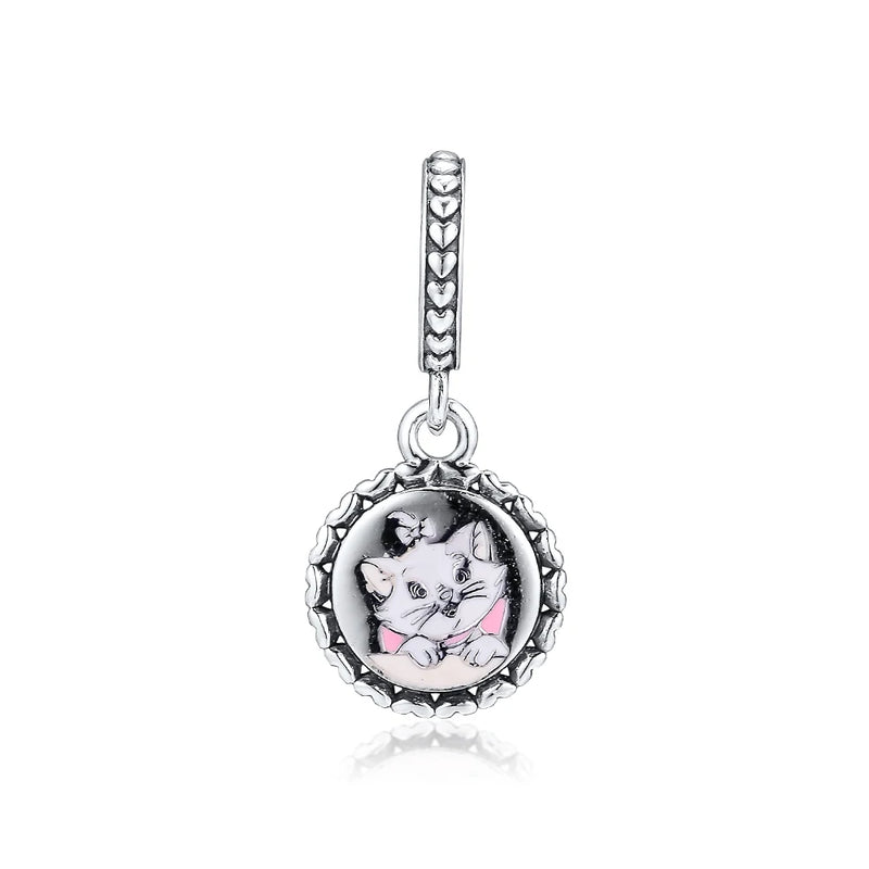 Pink Cat Lady Dangle Charm 925 Silver Beads