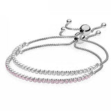 Pink & Clear Sparkling Strand Bracelet for Snake Chain Bangle 925 Silver Charms