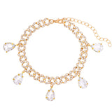 Pink Water Drop Crystal Anklet Cuban Link Chain HipHop Rock Jewelry