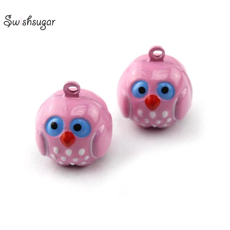 Pink Enamel Cartoon Bells Hanging Bell Charms