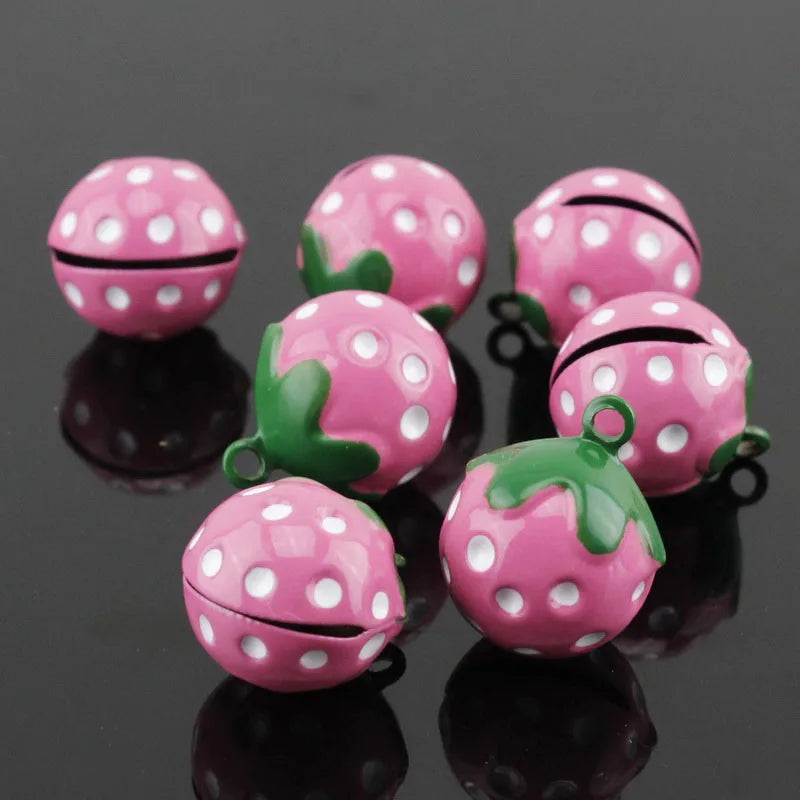 Pink Enamel Copper Jingle Bells Strawberry Style Cartoon Bell Charms DIY