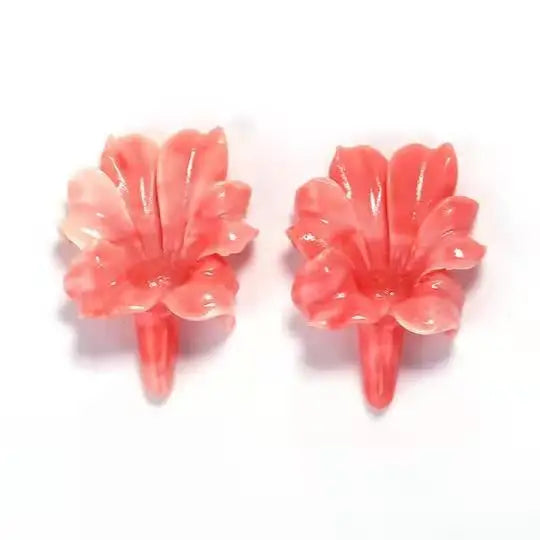 Pink Conch Shell Carved Flowers Women Earrings Beads 33x25x9mm