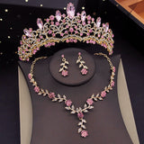 Pink Crown Bridal Jewelry Set Tiaras Choker Earrings Wedding Dress