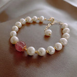 Pink Crystal Bracelet Baroque Pearl Beaded Hand Jewelry