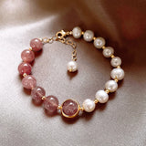 Pink Crystal Bracelet Baroque Pearl Beaded Hand Jewelry