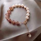 Pink Crystal Bracelet Baroque Pearl Beaded Hand Jewelry