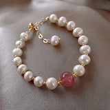 Pink Crystal Bracelet Baroque Pearl Beaded Hand Jewelry