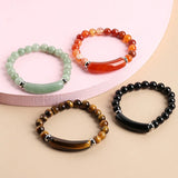 Pink Crystal Bridge Bracelet Green Dongling Tiger Eye Stone Hand String