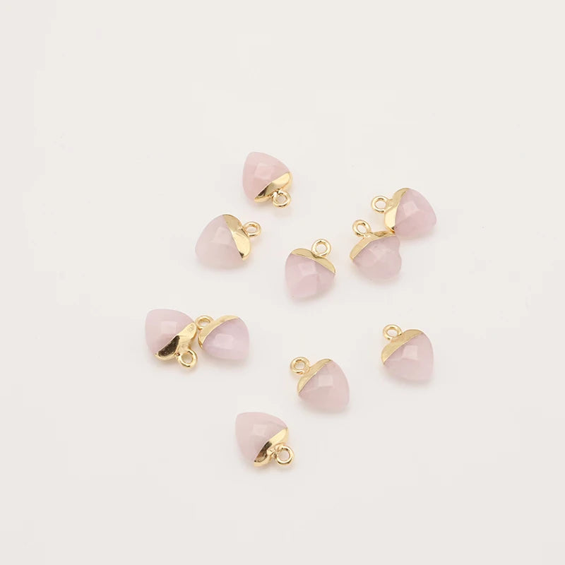 Pink Crystal Charms Brass 18k Plated Heart Pendant Beads DIY Jewelry
