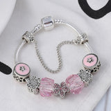 Pink Crystal & Class Beads Charm Bracelets for Women DIY Bangles