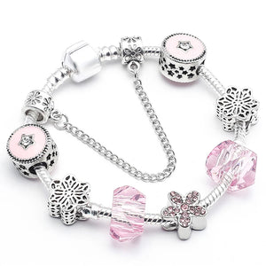 Pink Crystal & Class Beads Charm Bracelets for Women DIY Bangles