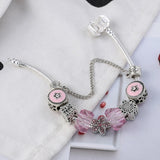 Pink Crystal & Class Beads Charm Bracelets for Women DIY Bangles