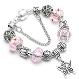 Pink Crystal & Class Beads Charm Bracelets for Women DIY Bangles