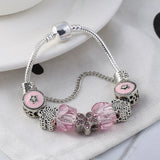 Pink Crystal & Class Beads Charm Bracelets for Women DIY Bangles