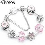 Pink Crystal & Class Beads Charm Bracelets for Women DIY Bangles