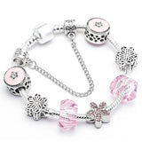 Pink Crystal & Class Beads Charm Bracelets for Women DIY Bangles