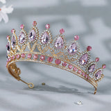 Pink Crystal Crown Tiaras Rhinestone Bridal Wedding Hair Jewelry