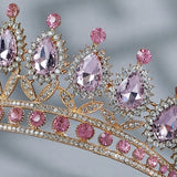 Pink Crystal Crown Tiaras Rhinestone Bridal Wedding Hair Jewelry