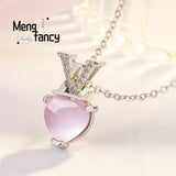 Pink Crystal Heart Shaped Pendant 925 Silver Natural Stone Charms Fine Jewelry