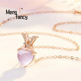 Pink Crystal Heart Shaped Pendant 925 Silver Natural Stone Charms Fine Jewelry
