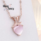 Pink Crystal Heart Shaped Pendant 925 Silver Natural Stone Charms Fine Jewelry