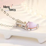 Pink Crystal Heart Shaped Pendant 925 Silver Natural Stone Charms Fine Jewelry
