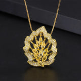 Pink Crystal Maple Leaf Water Droplet Pendant Necklace Women Jewelry