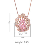 Pink Crystal Maple Leaf Water Droplet Pendant Necklace Women Jewelry