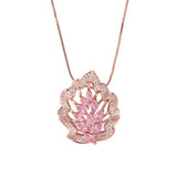 Pink Crystal Maple Leaf Water Droplet Pendant Necklace Women Jewelry