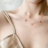 Pink Crystal Necklace Female Strawberry Crystal 925 Sterling Silver