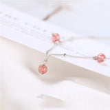 Pink Crystal Necklace Female Strawberry Crystal 925 Sterling Silver