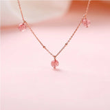 Pink Crystal Necklace Female Strawberry Crystal 925 Sterling Silver