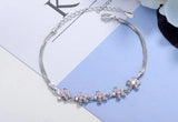 Pink Crystal Peach Blossom Flowers Bracelet 925 Silver Jewelry