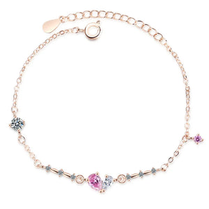 Pink Crystal Heart Bracelet 925 Silver Jewelry