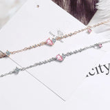 Pink Crystal Heart Bracelet 925 Silver Jewelry