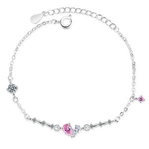 Pink Crystal Heart Bracelet 925 Silver Jewelry