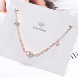 Pink Crystal Heart Bracelet 925 Silver Jewelry