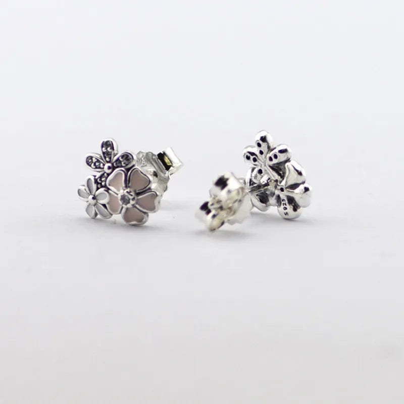 Pink Daisy Blossom Earrings Stud 925 Sterling Silver Jewelry For Woman