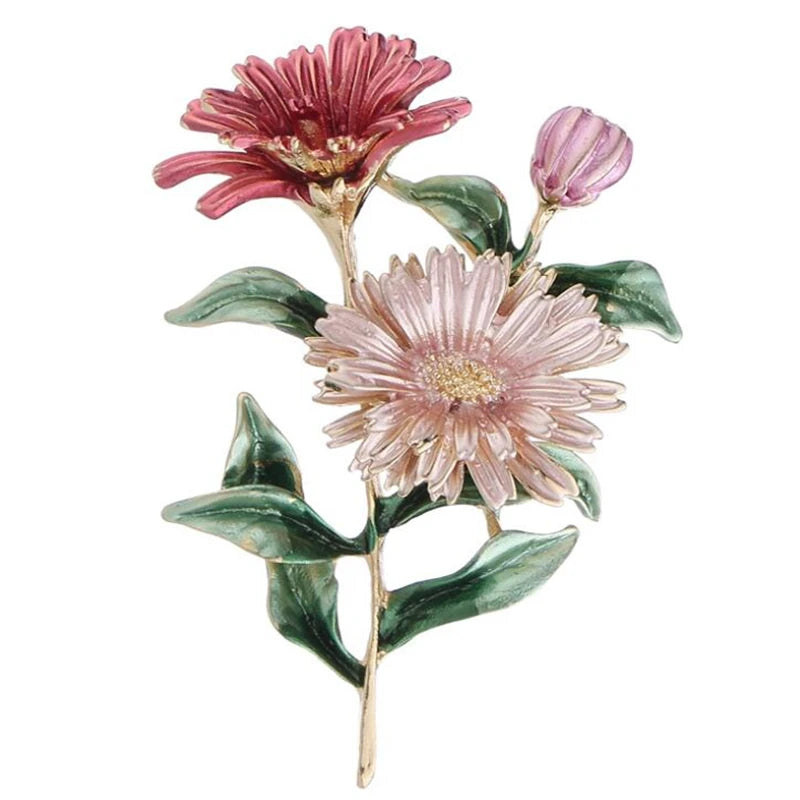Pink Daisy Bouquet Enamel Brooches Metal Flowers Weddings Banquet Brooch Pins