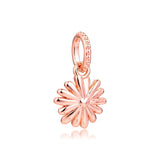 Pink Daisy Flower Dangle Charm 925 Silver Jewelry For Bracelets DIY