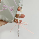 Pink Dance Shoes Keychain Ribbon Bowknot Keyring Bags Backpacks Phone Charm