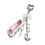 Pink Dance Shoes Keychain Ribbon Bowknot Keyring Bags Backpacks Phone Charm