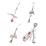 Pink Dance Shoes Keychain Ribbon Bowknot Keyring Bags Backpacks Phone Charm