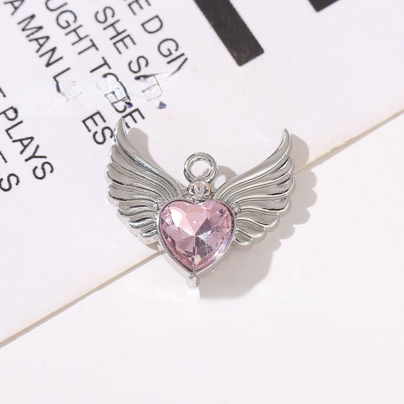 Sweet Heart Girl Pink Diamond Charm Pendant Base Metal DIY Necklace Jewelry