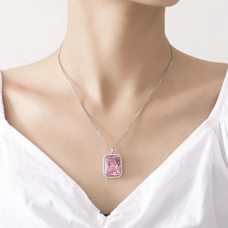 Pink Diamond Gemstone Pendant Earrings 925 Silver Water Drop Necklace Set